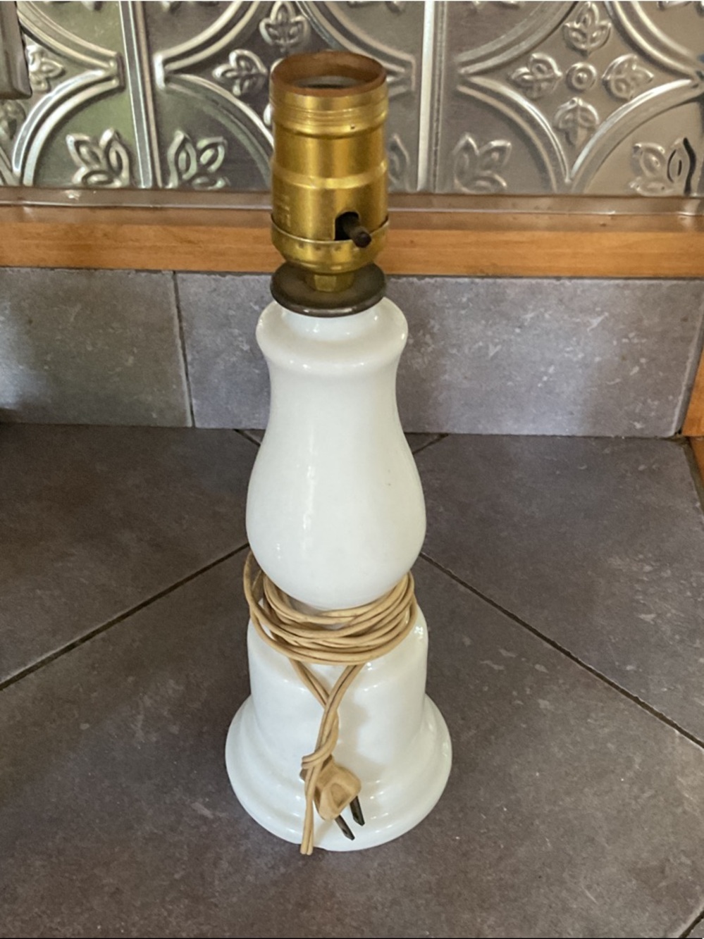 White Milk Glass Table Lamp with Brass Socket vintage